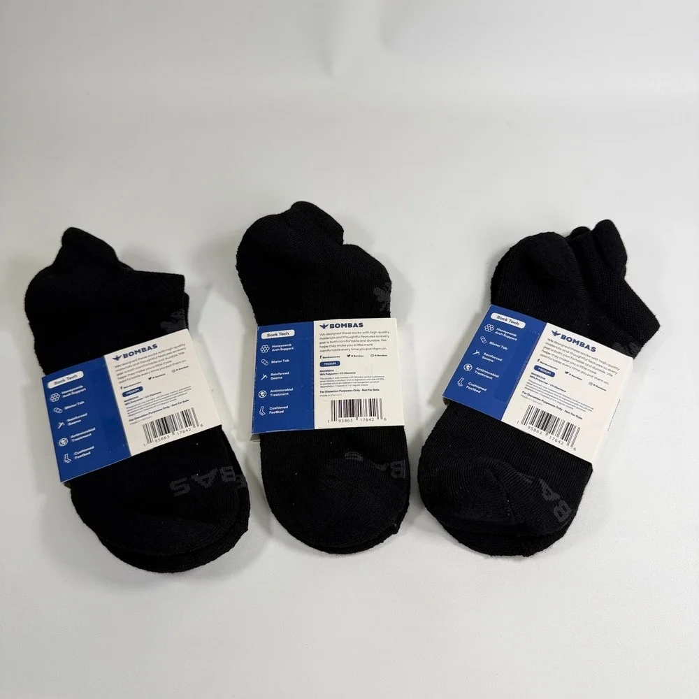 Bombas Cushion No Show Ankle Socks Lot of 3 Pack Medium M Black Honeycomb Arch